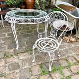 Garden furniture in white wrought iron and beveled glass early twentieth century