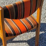 Set of 5 70s designer chairs in beech and orange and brown velvet Self éditeur