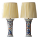 Vintage Belgian Delft Style Table Lamps by Boch with Brass Elements, 1950-1970, New Shades