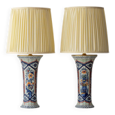 Vintage Belgian Delft Style Table Lamps by Boch with Brass Elements, 1950-1970, New Shades
