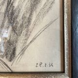 Drawing, framed, woman posing nude charcoal technique, 1930s period
