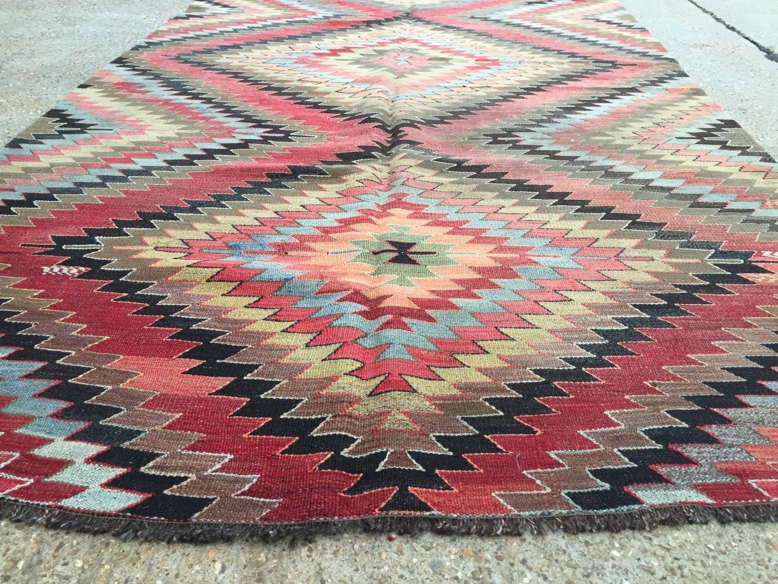Vintage Turkish Kilim Kelim Rug 338x168 cm shabby chic wool, country home, boho