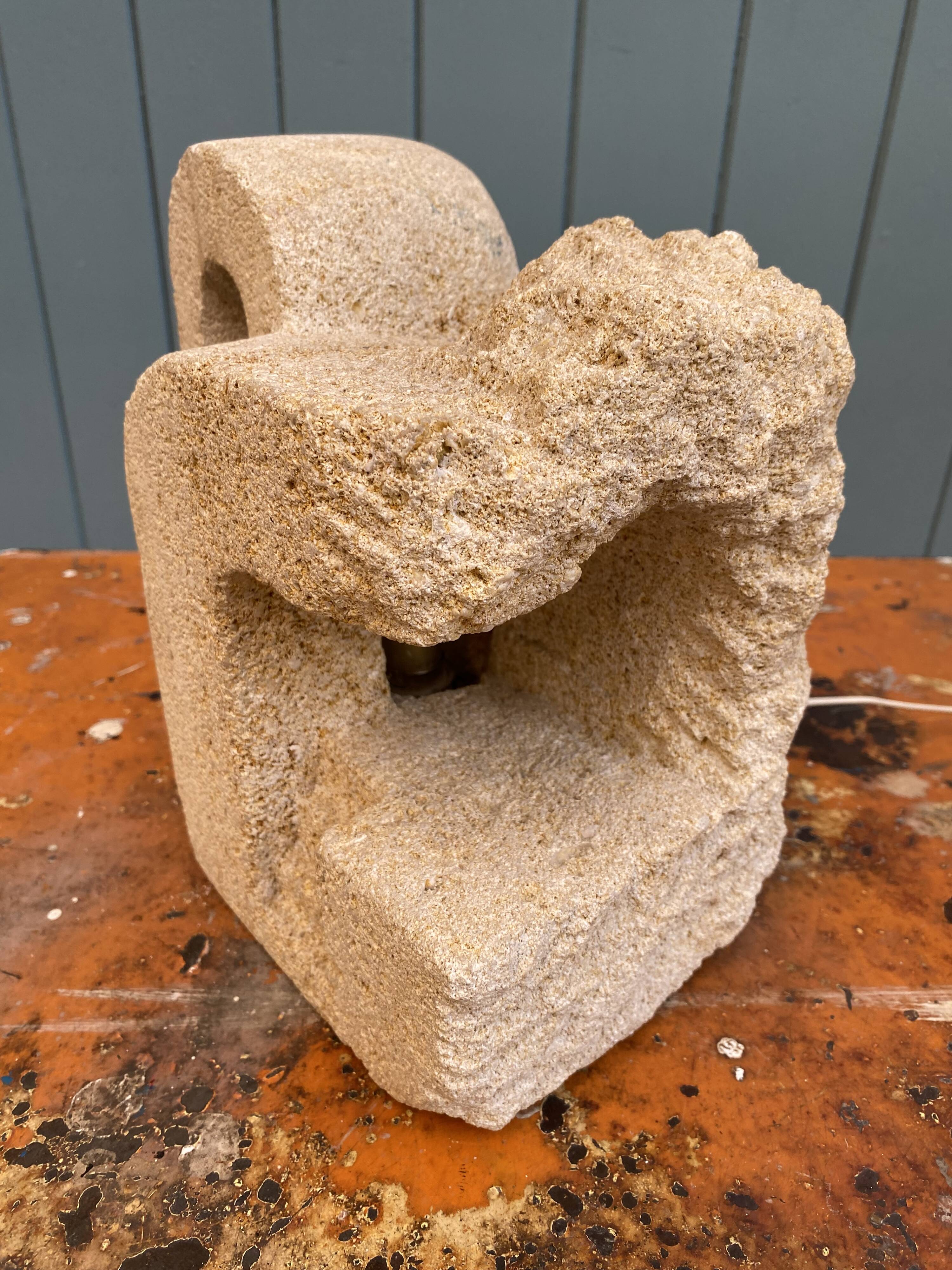 Brutalist limestone lamp signed AC Masson 1970