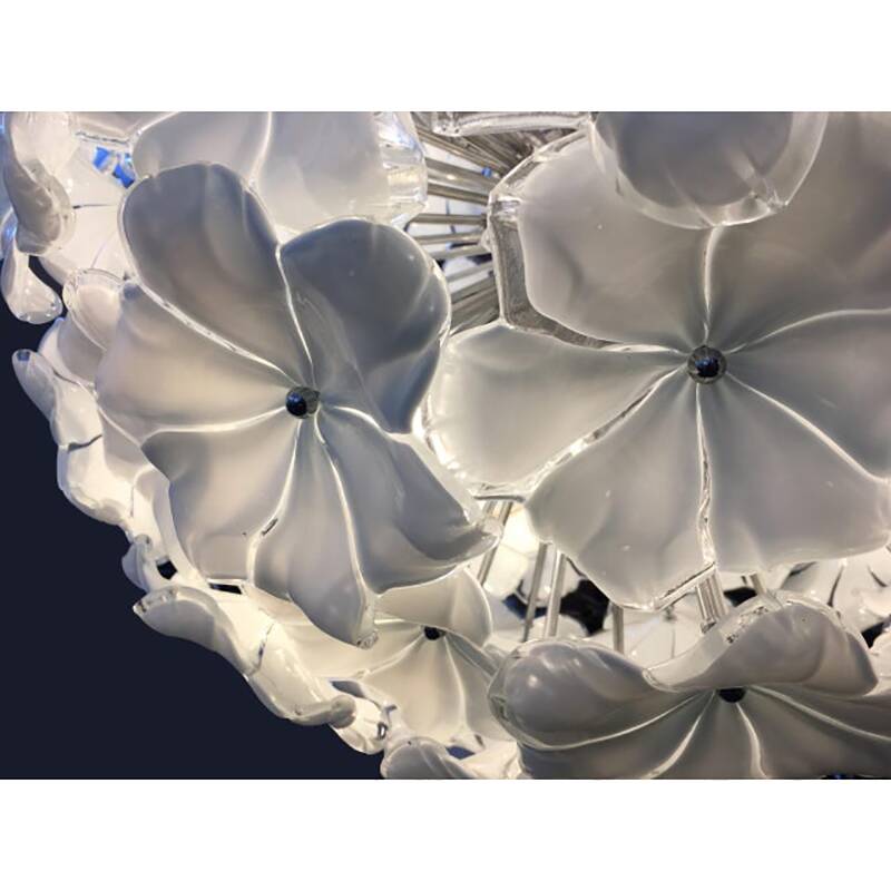 Contemporary White Lotus Murano Glass Sputnik Chandelier