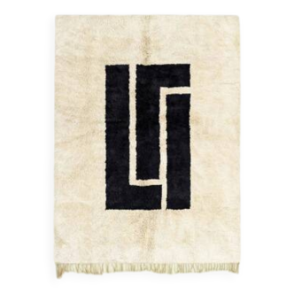 Tapis blanc-noir marocain fait main traditionnelle 250cmx150cm