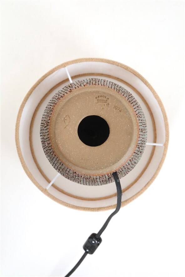 Handmade Søholm / Einar Johansen ceramic table lamp with jute lampshade / Mid-century Danish modern design / 1960s / 1970s