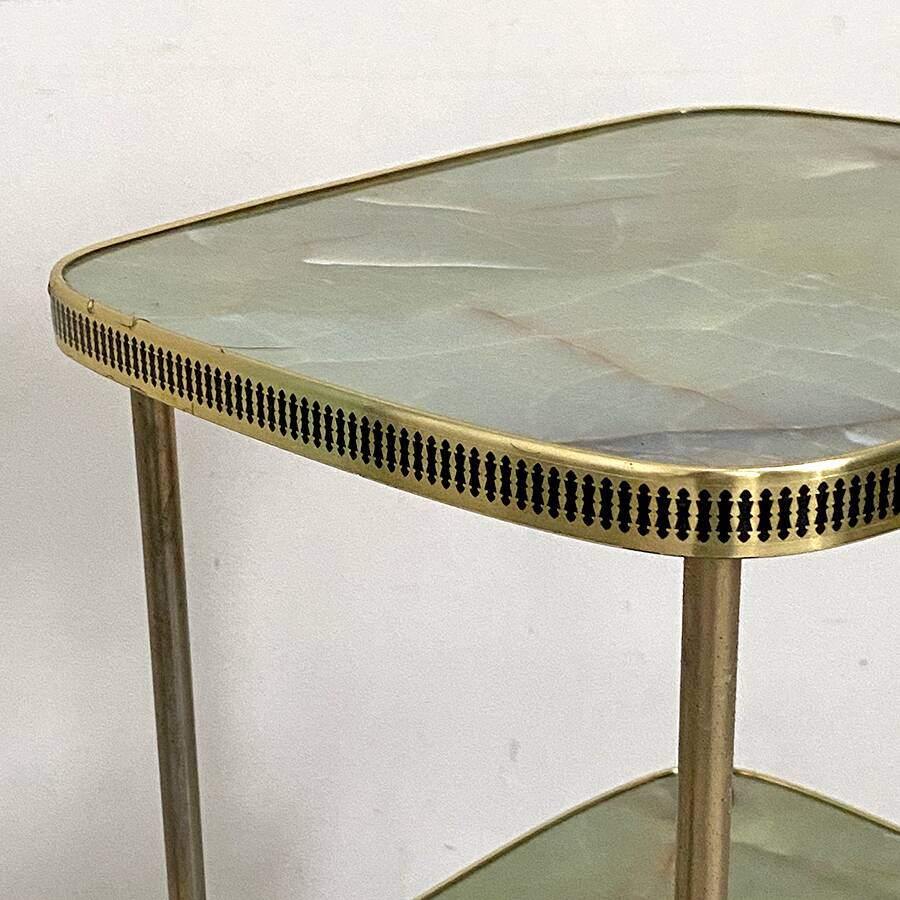 Vintage 50's brass and melamine marble imitation side table