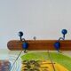 Vintage wooden wall coat rack - triple coat hook with blue metal balls