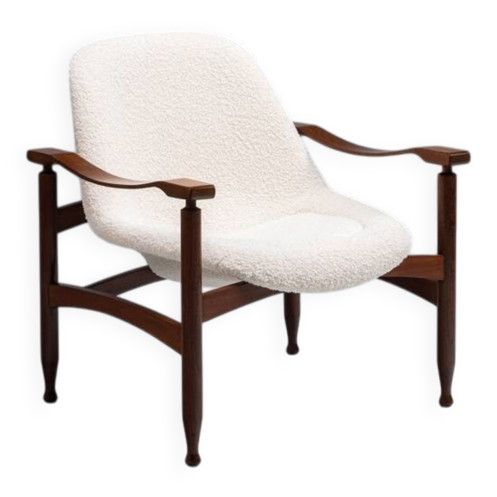 “Tiki” lounge chair in teak and bouclé Busnelli Italy 1960