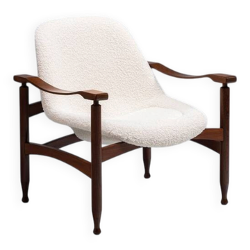 “Tiki” lounge chair in teak and bouclé Busnelli Italy 1960