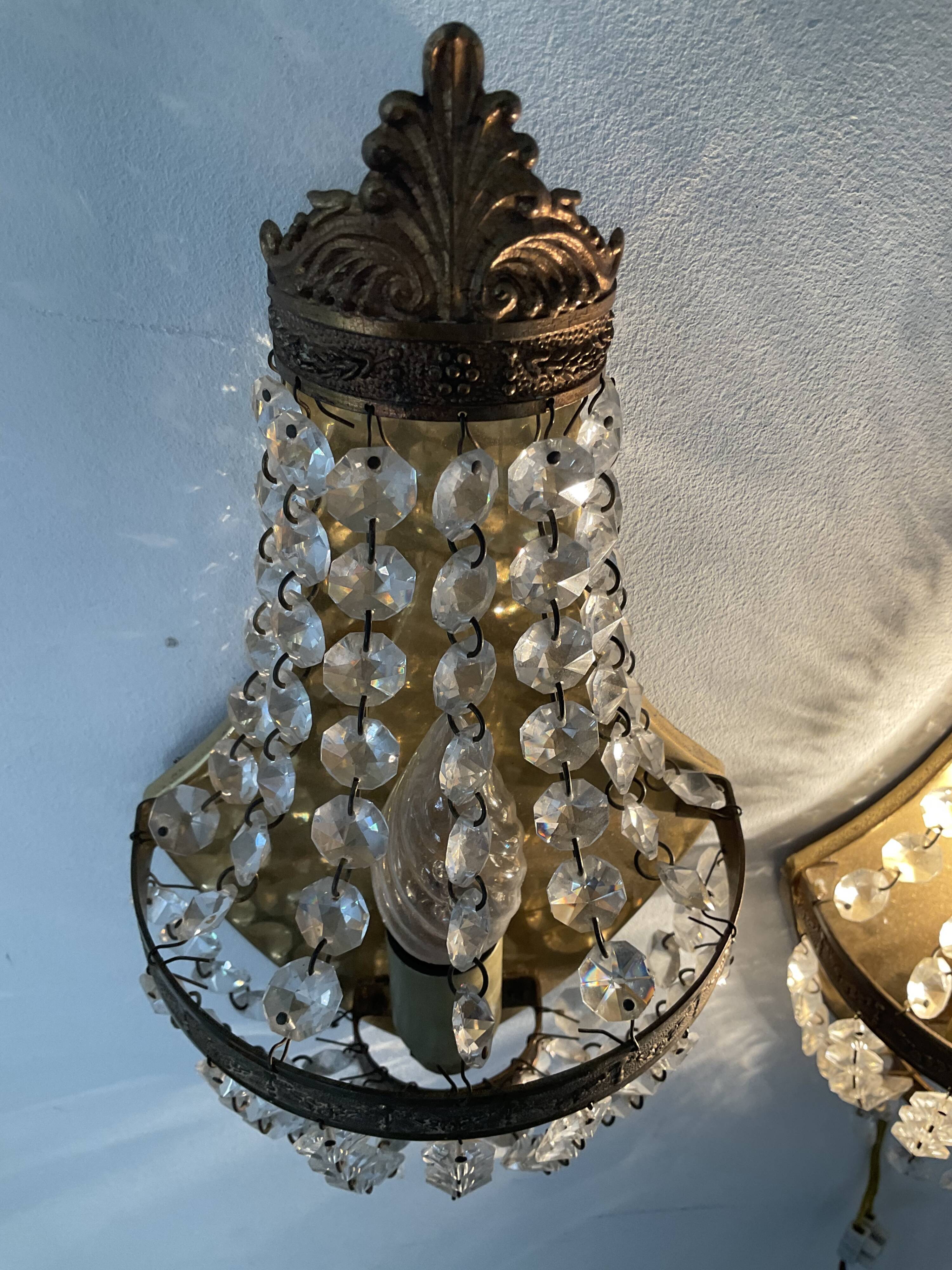 Pair of hot air balloon wall lamps with crystal and brass grapevines