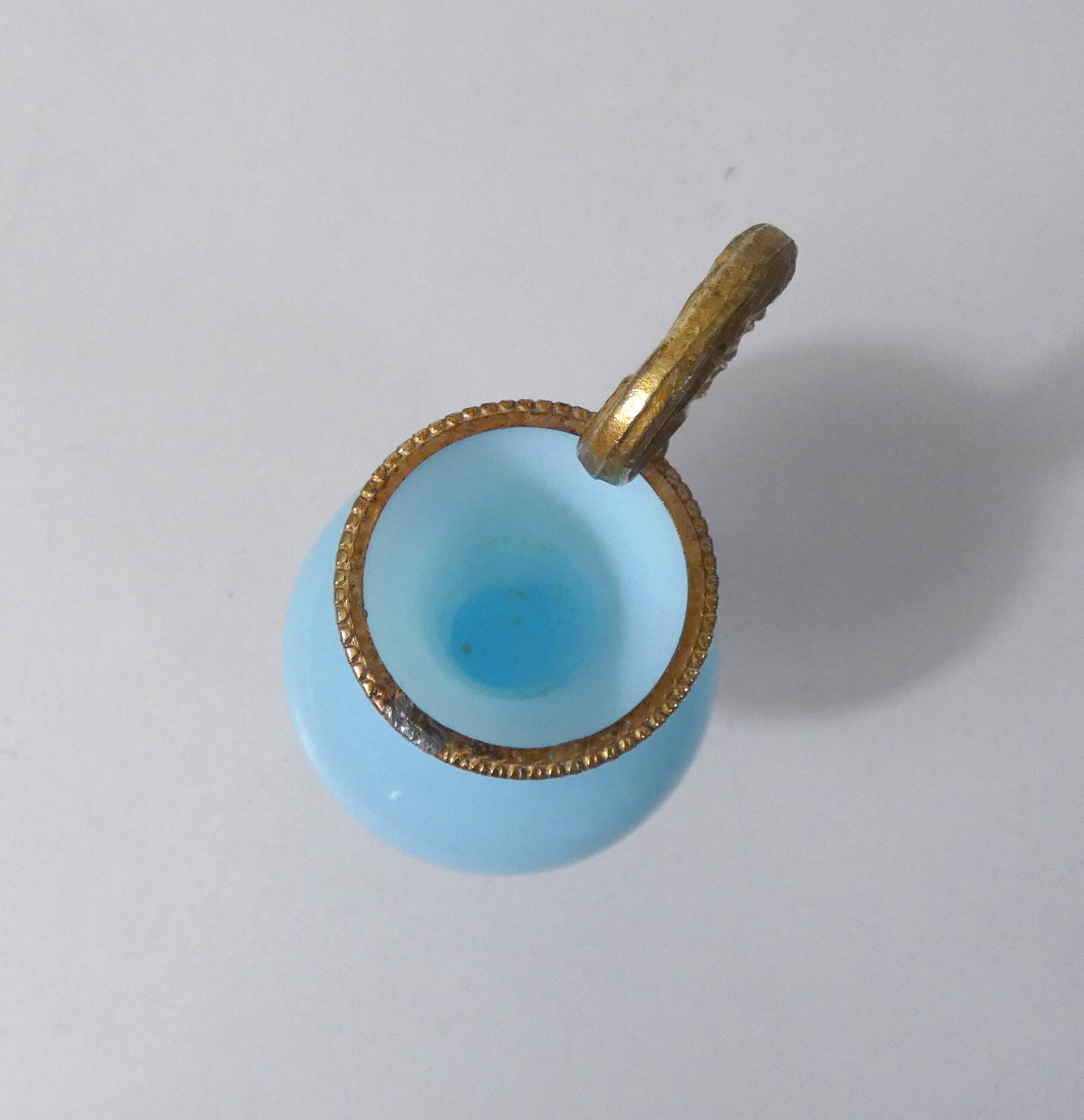 antique blue opaline and gilded brass vase Murano Italy