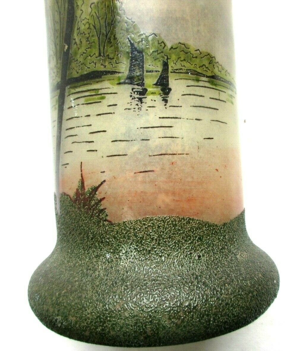 enamelled glass vase LEGRAS Lakescape, trees, Napoleon III boats