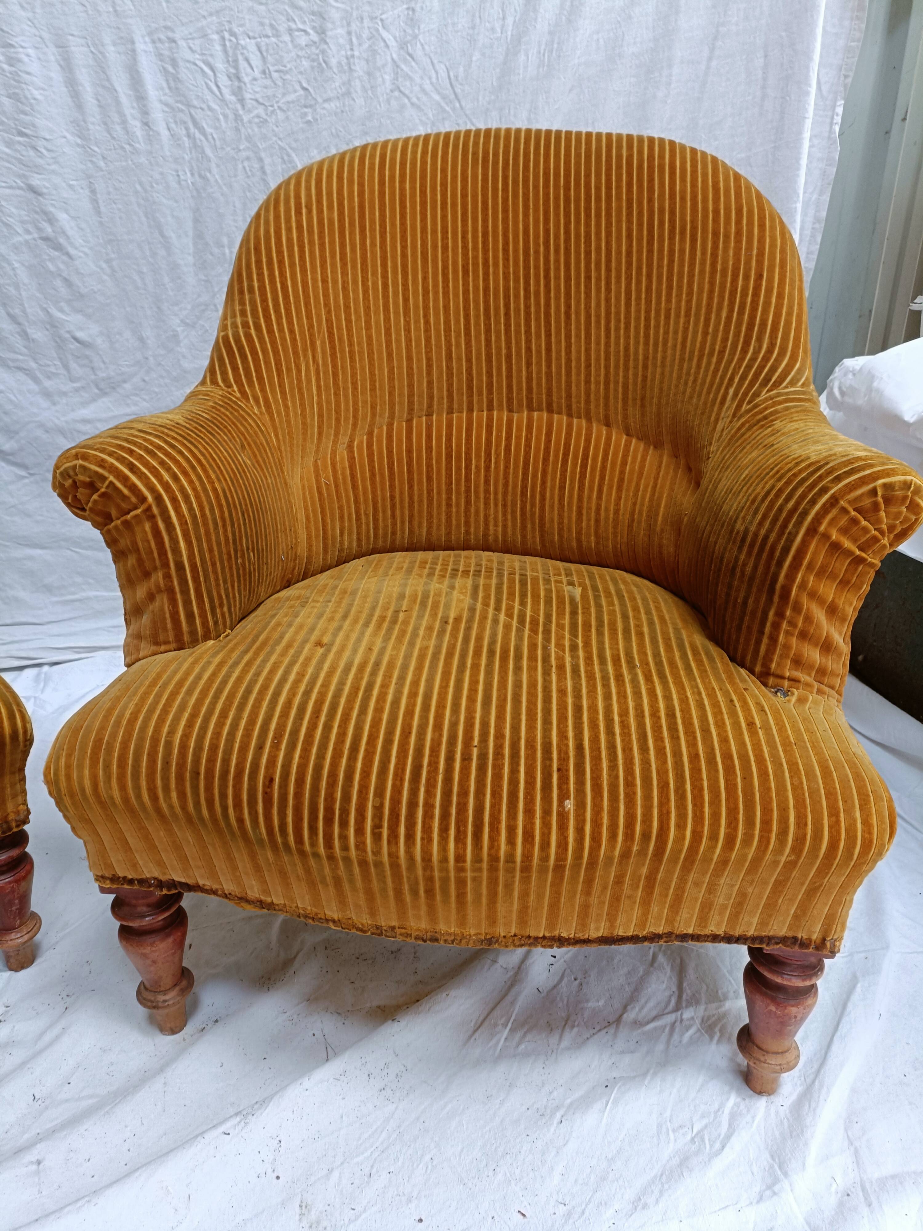 Pair of beech toad armchairs