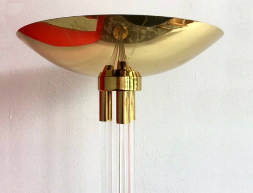 Acrylic and Brass Floor Lamp, Italy, 1970s