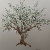 Painting signed watercolor Provençal landscape “the olive tree”