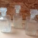 Set of 3 molded glass whiskey liqueur carafes + vintage stoppers