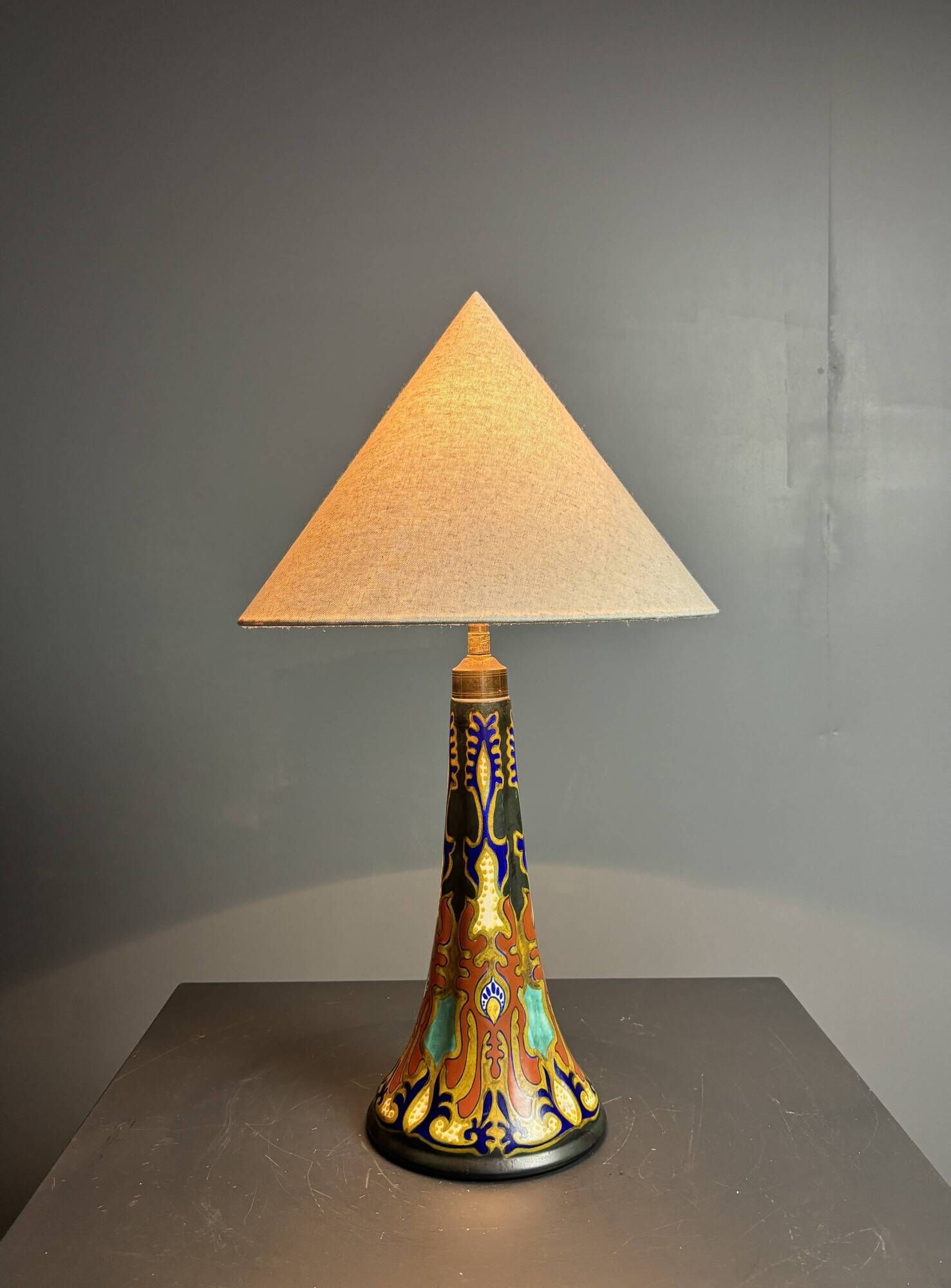 Dutch ceramic art nouveau Plazuid Gouda Pottery table lamp, 1920s