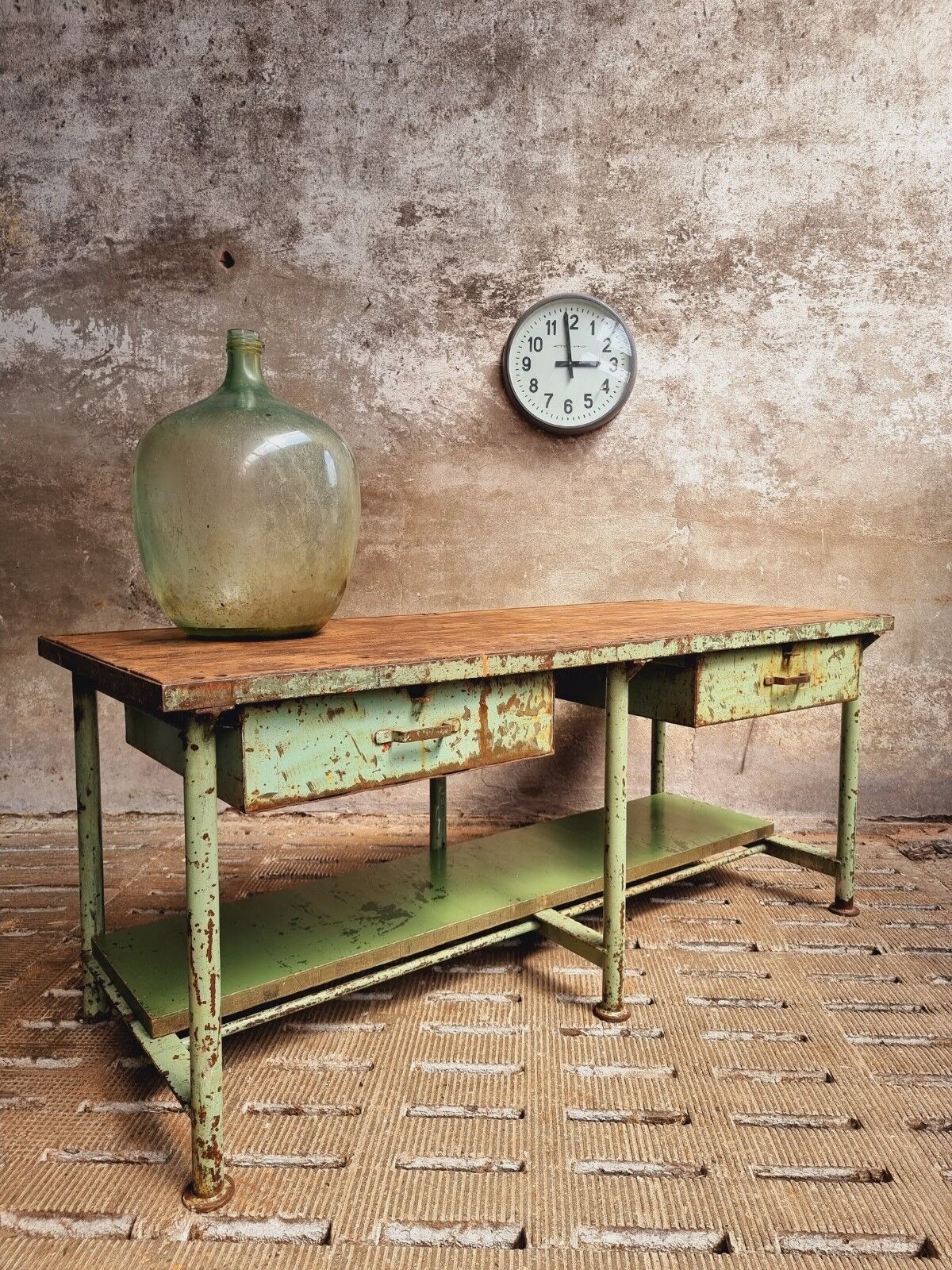 Old workbench kitchen island steel with wood
