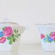 Ancient milk pot and sugar bowl in earthenware decorated with ancient roses