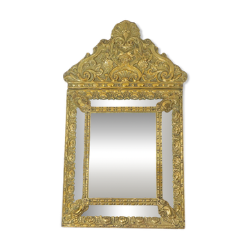 Old Cushion Mirror Repousse Faceted Mirror France