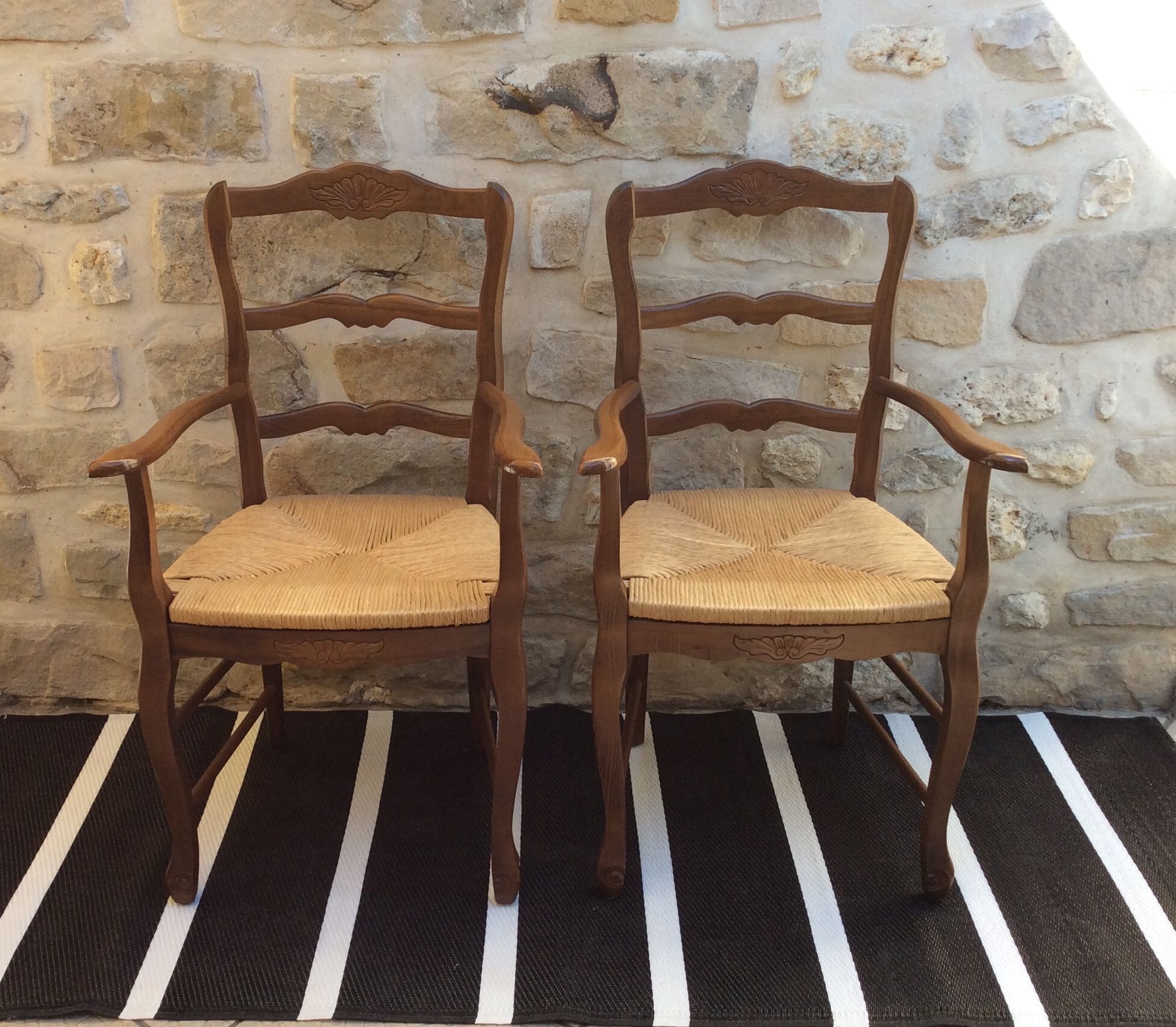 Pair of straw seating armchairs