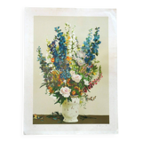 Vase de delphiniums lithographie originale signée cheyssial 1907 1997