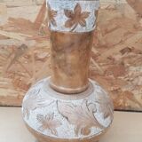 Ancien vase albatre décor fleurs gravé grand modèle vintage