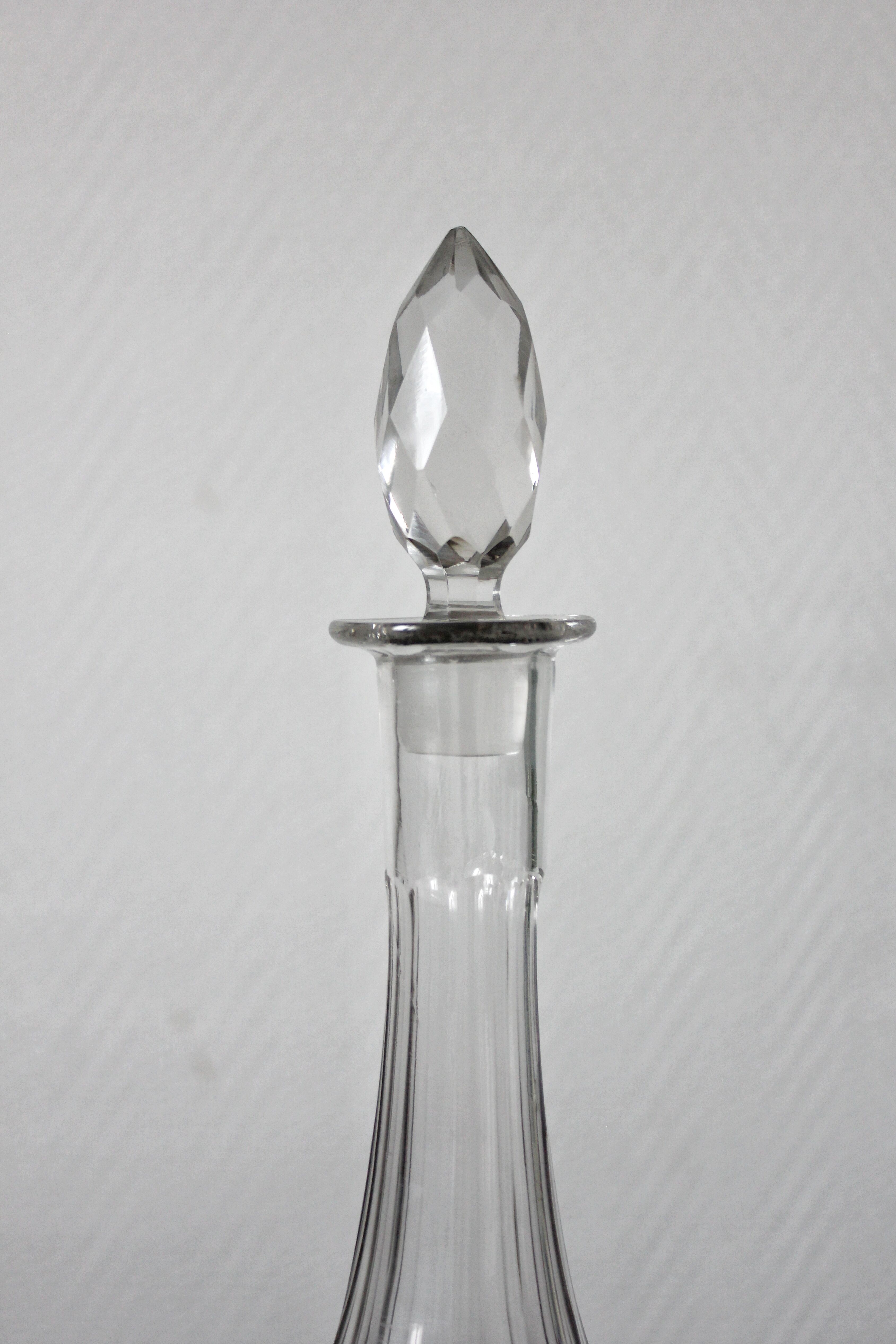 Antique crystal carafe engraved with a laurel leaf frieze