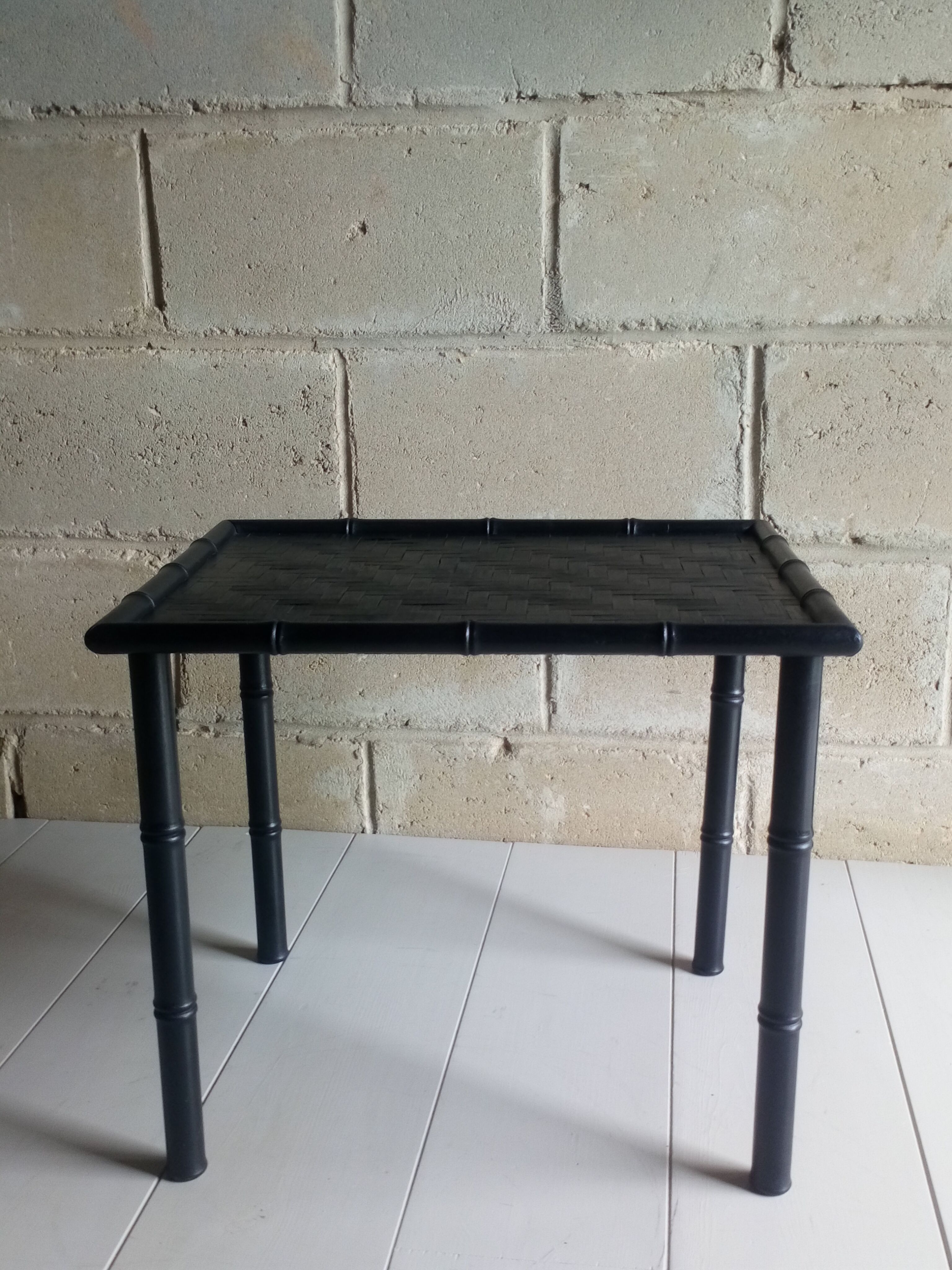 Black wood and bamboo side table
