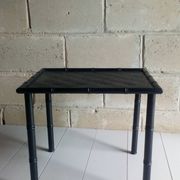 Black wood and bamboo side table