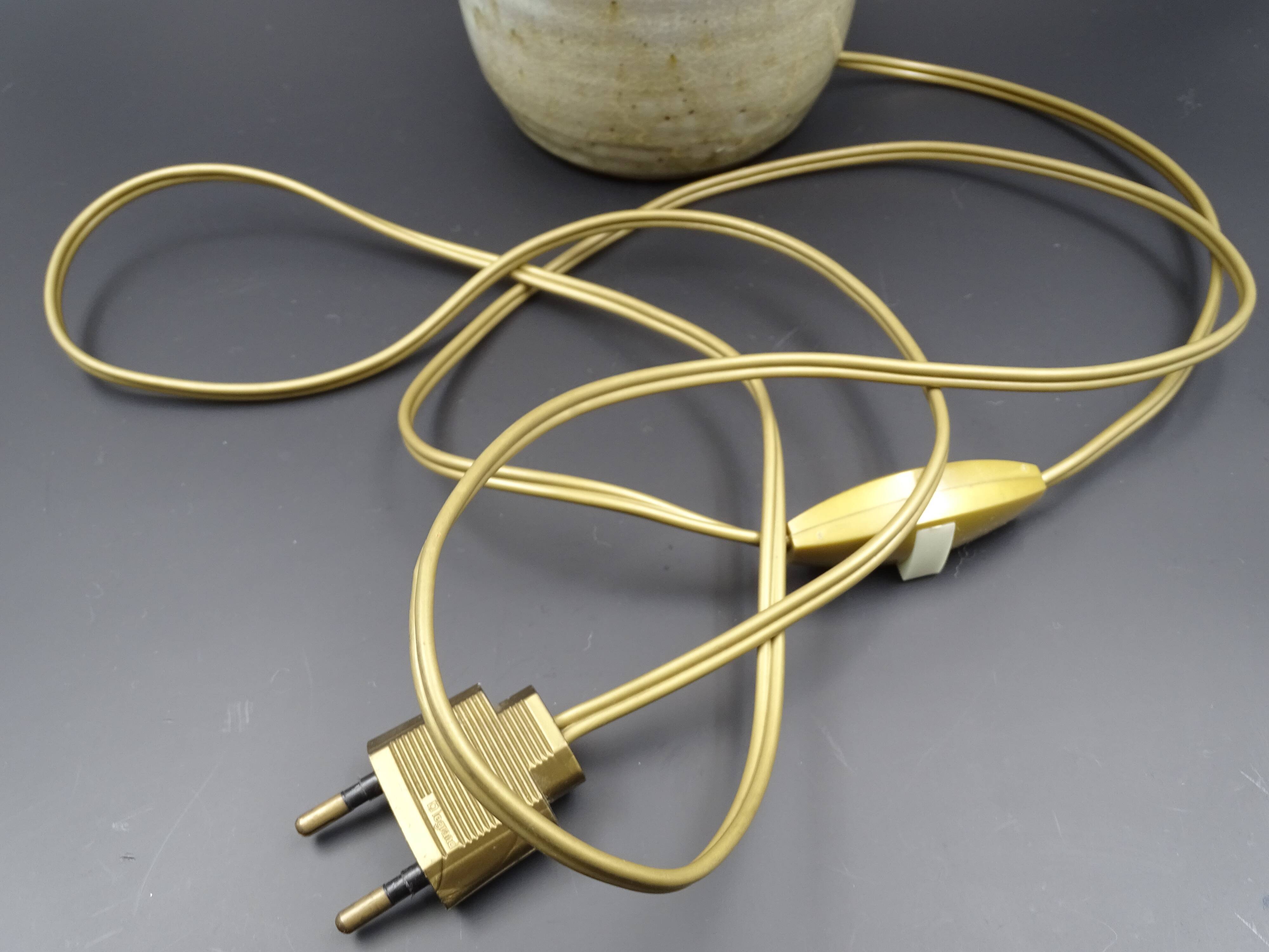 Pair of bedside lamps in stoneware and wool lampshades - Vintage around 1970