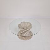 Italian "Flower" Coffee Table in Travertine With Facet-cut Round Plate, 1980s