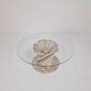 Italian "Flower" Coffee Table in Travertine With Facet-cut Round Plate, 1980s
