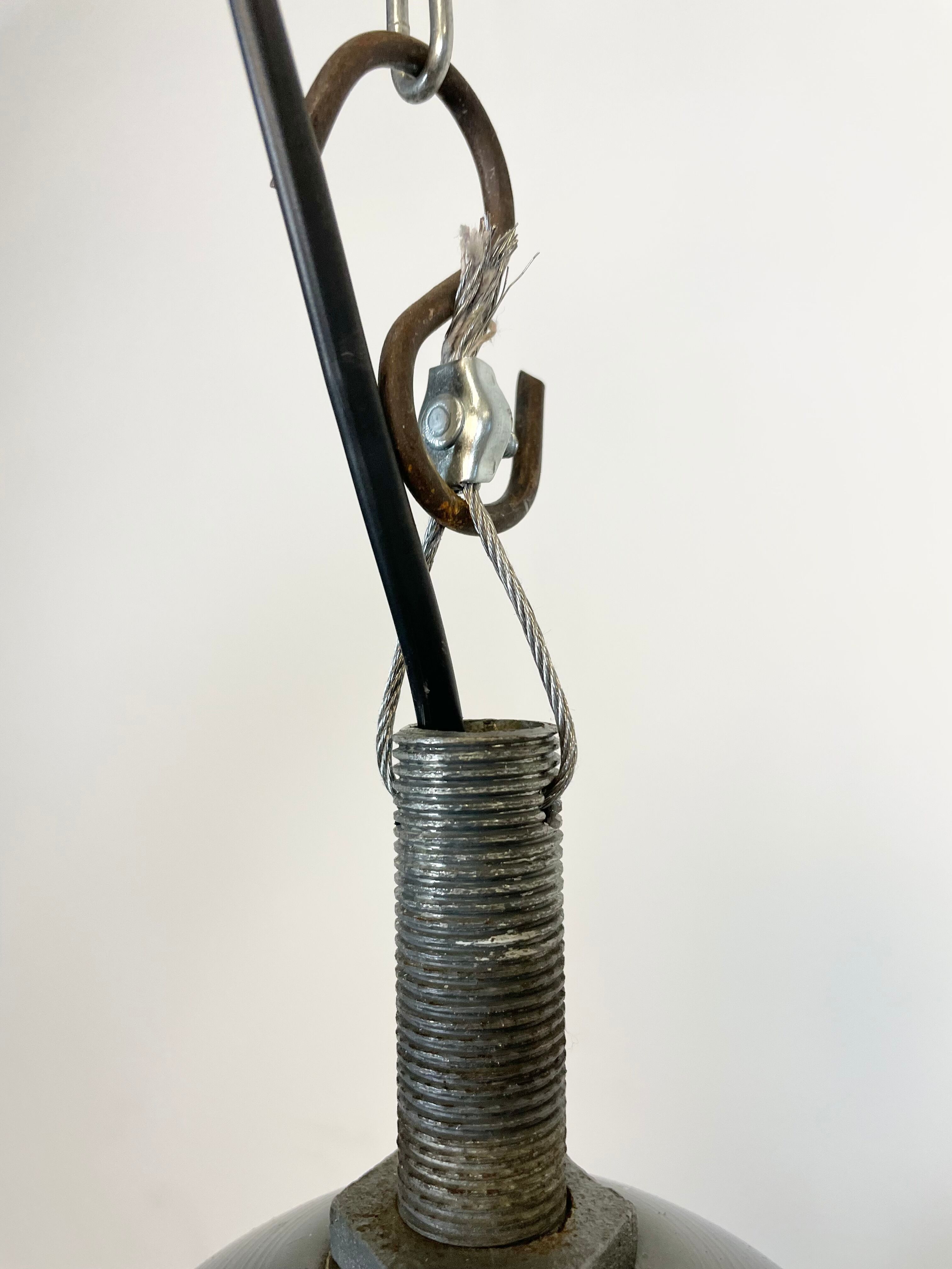 Grey Industrial Pendant Lamp with Clear Glass Cover, 1970s