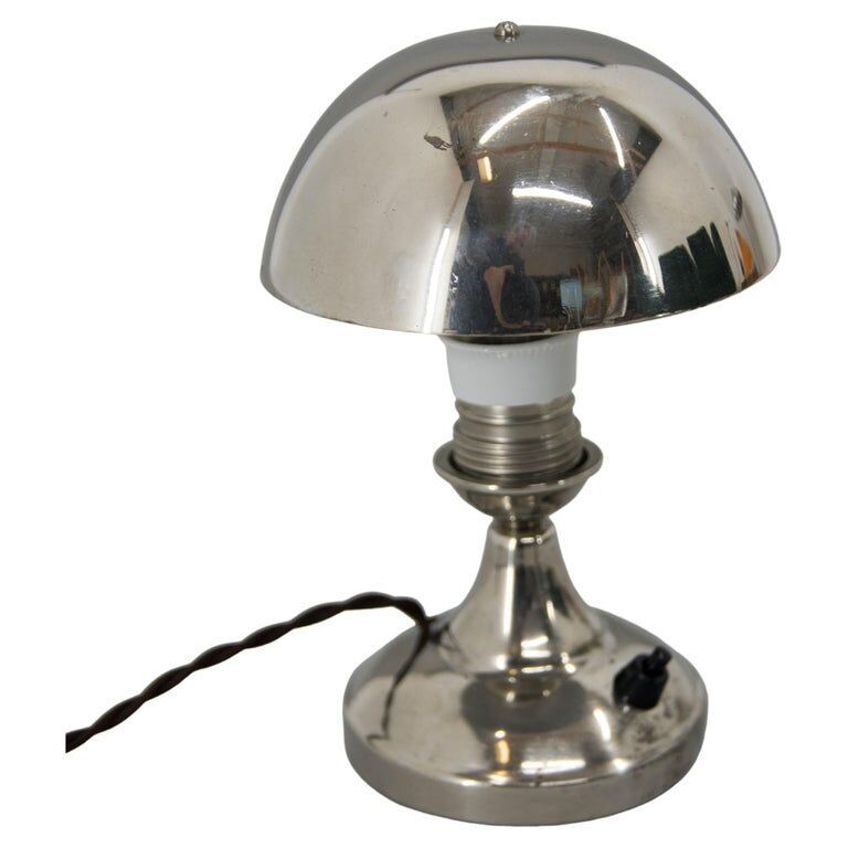 1930s Art Deco Nickel-Plated Petite Table Lamp with Adjustable Dome Shade