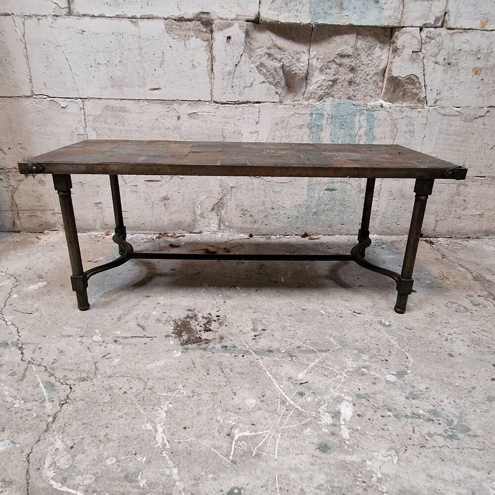 Vintage wrought iron and slate coffee table