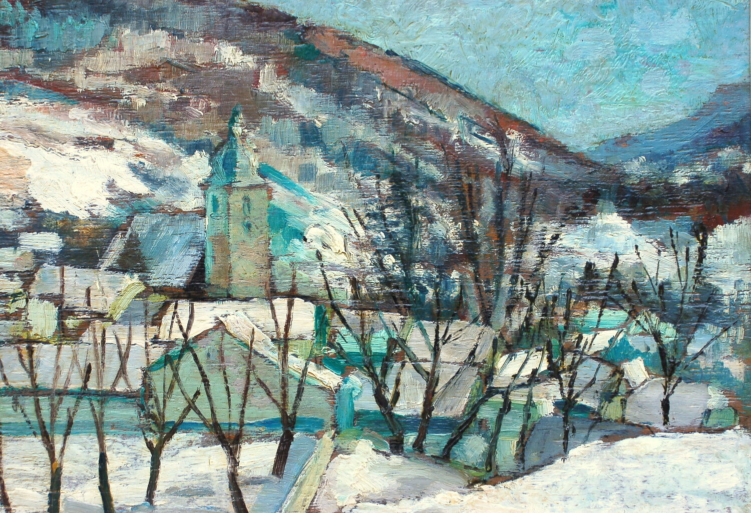 Paysage de neige et montagne signé Fraass