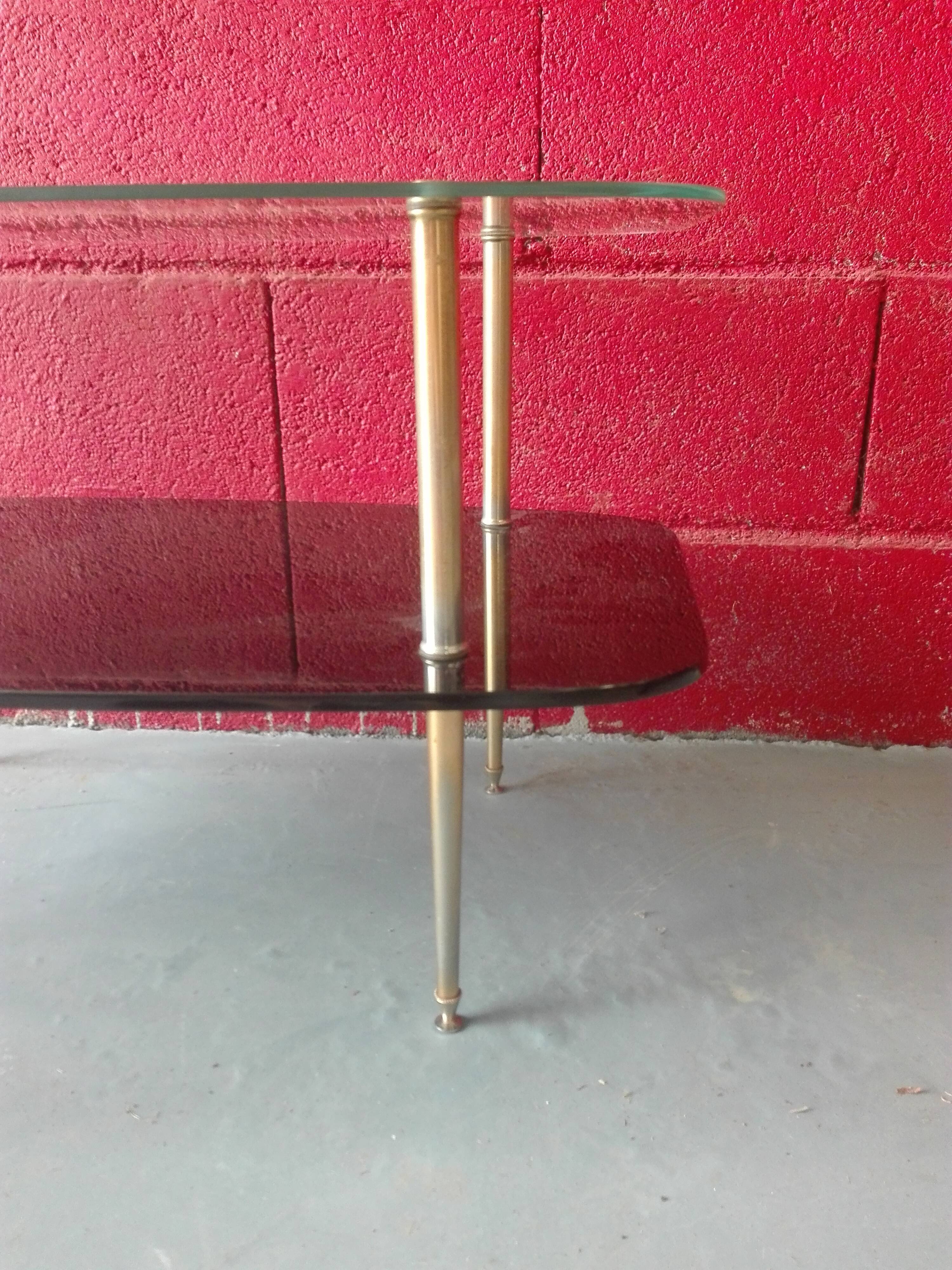 Vintage glass and gold metal coffee table 1950