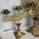 Set of 3 gilt metal candlesticks from the early 20th century.