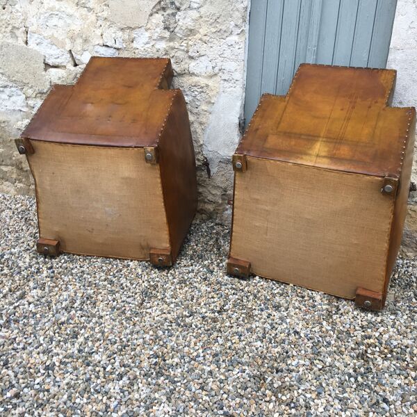 Paire De fauteuils club Art Déco En cuir Des Années 1950