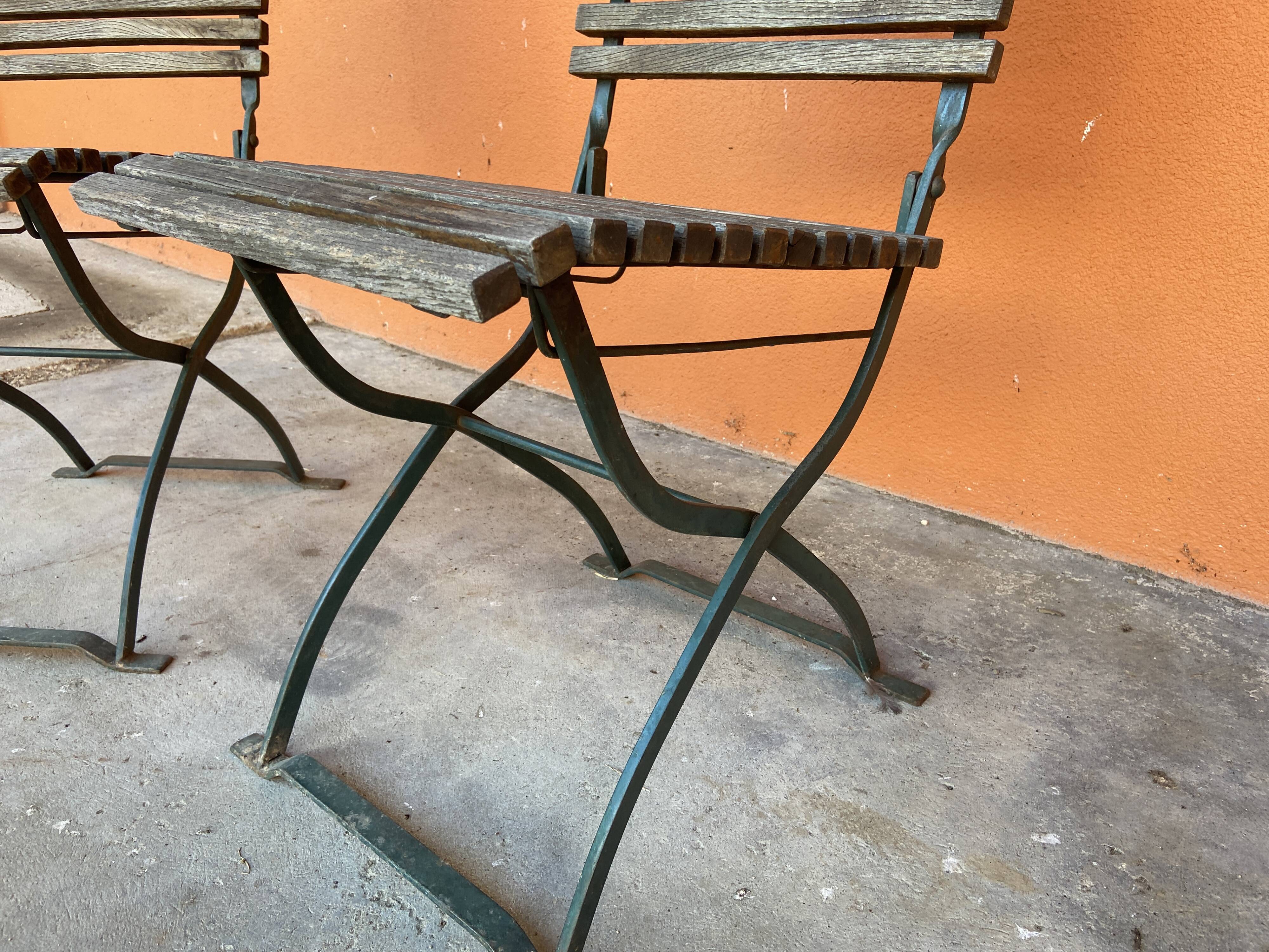 4 folding chairs vintage terrace bistro 60s in metal & wood