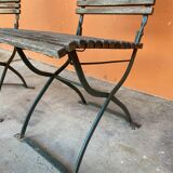 4 folding chairs vintage terrace bistro 60s in metal & wood