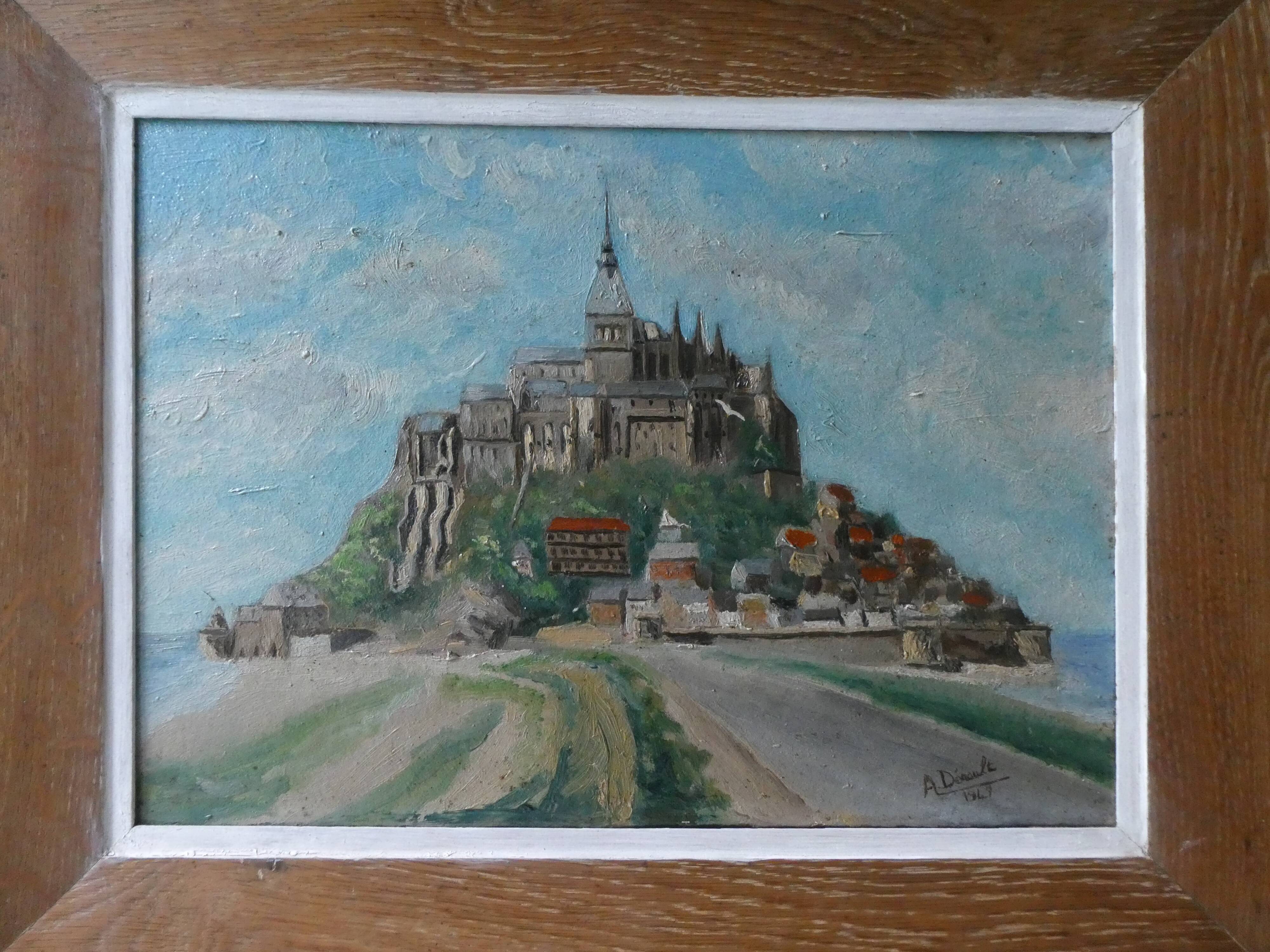 Oil painting on cardboard, Mont Saint Michel 1940s