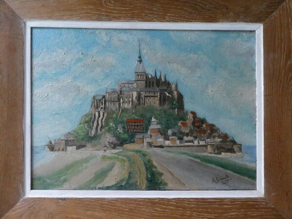 Tableau huile sur carton, le Mont Saint Michel années 40