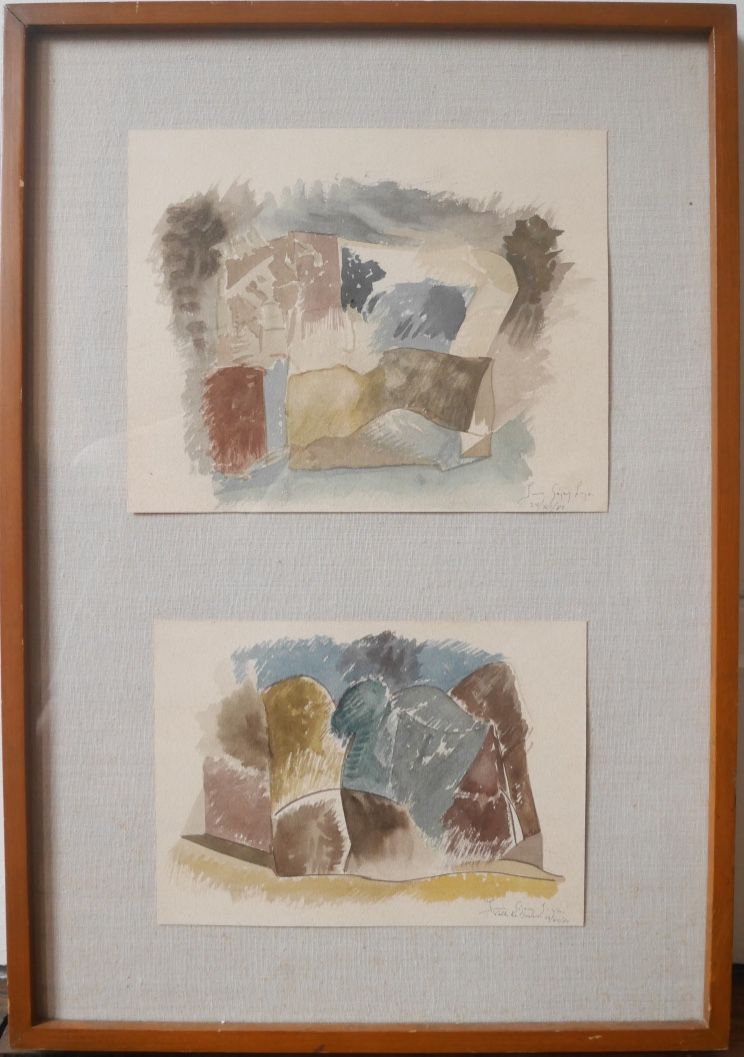 Louis Lopez Loza, Valle De Bravo, 1982, Deux Aquarelles, Mexican painter, view of Mexico
