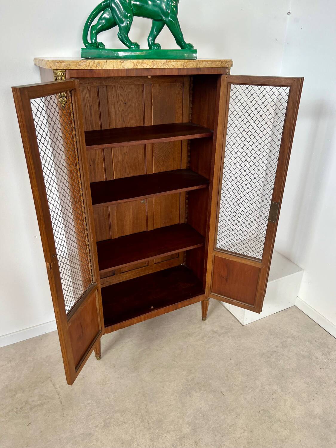 Old display case library with wire mesh from the Napoleon III period, late 19th century