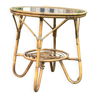 Round rattan side table