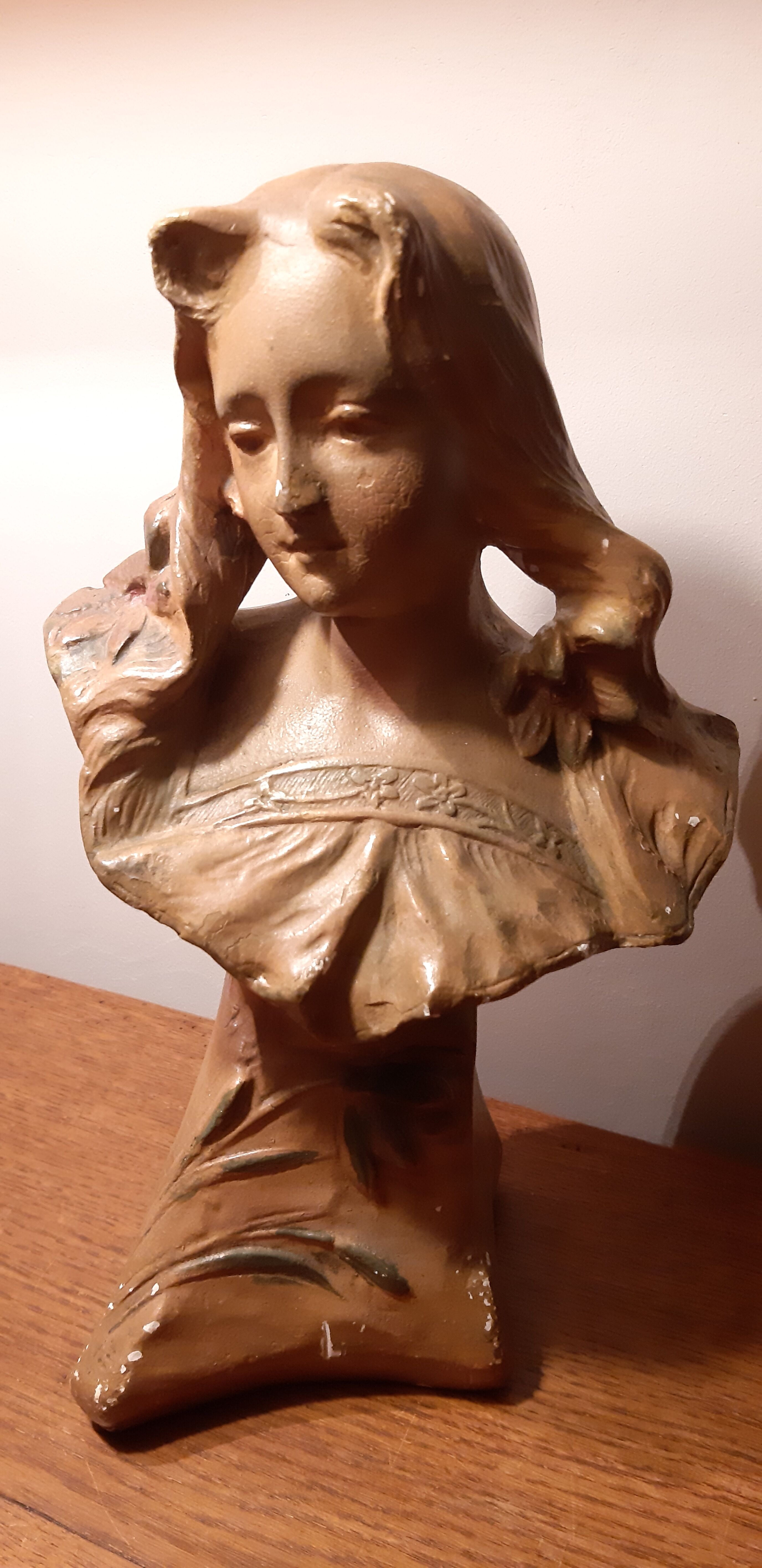 Bust in old plaster 1900 Art Nouveau signed Hochoch