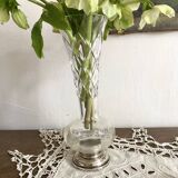 Vase tulipe en cristal ciselé  et argent 23 cm